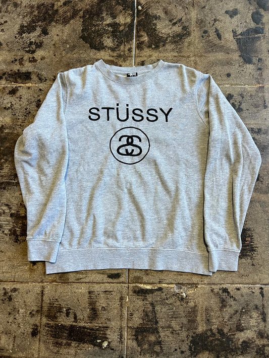 GREY STUSSY CREWNECK