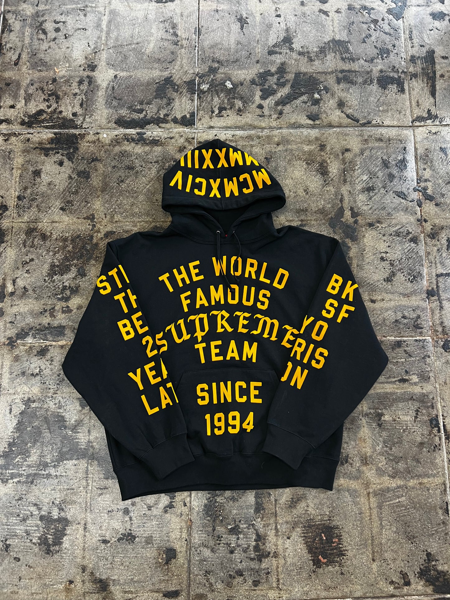 SUPREME TEAM FLOCKED BLACK HOODIE