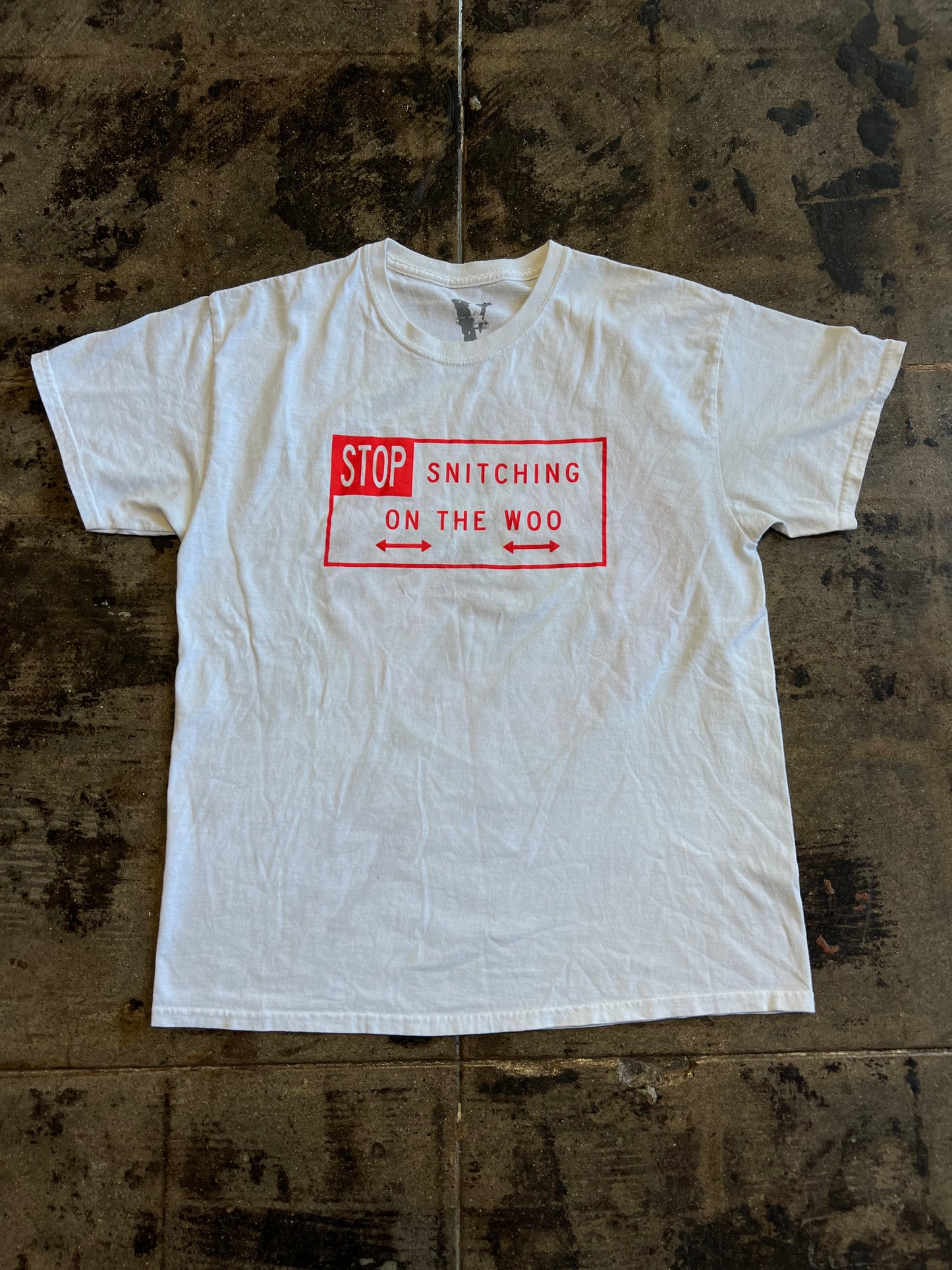WHITE VLONE STOP SNITCHING ON THE WOO TEE
