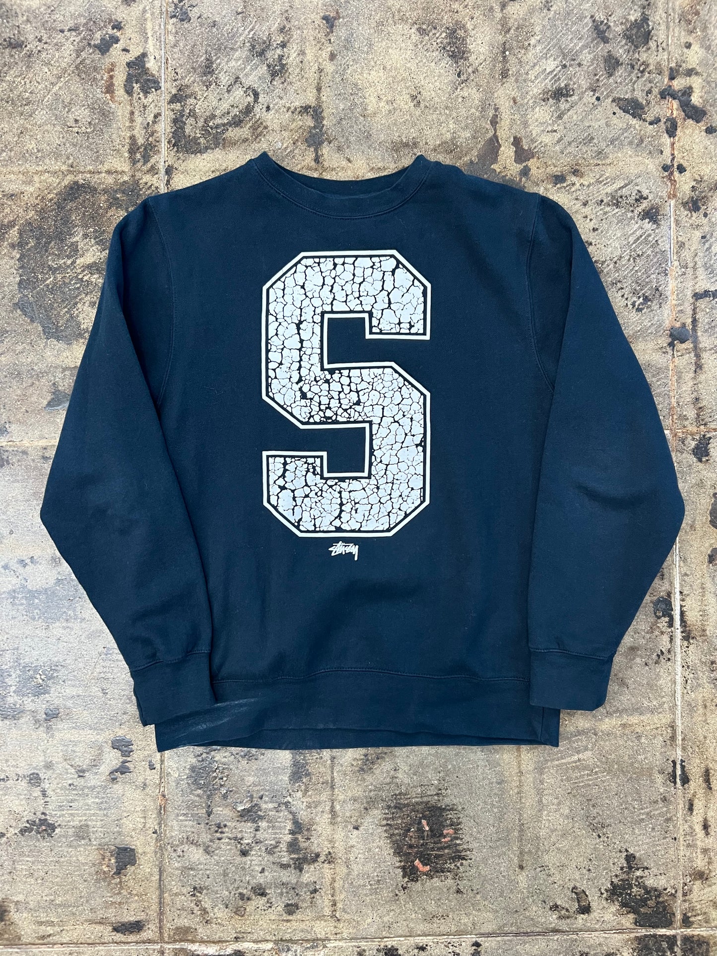 NAVY STUSSY S LOGO CREWNECK