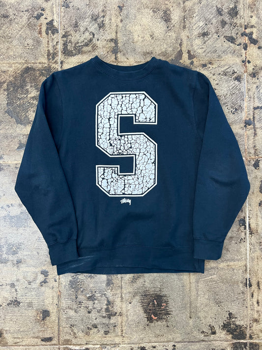 NAVY STUSSY S LOGO CREWNECK