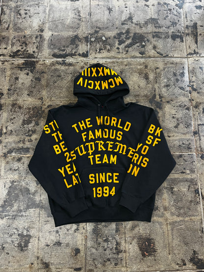 SUPREME TEAM FLOCKED BLACK HOODIE