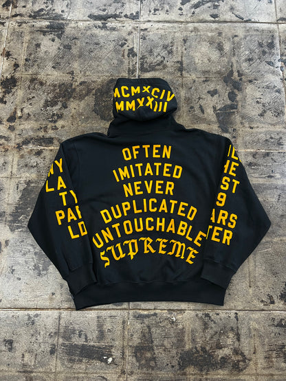 SUPREME TEAM FLOCKED BLACK HOODIE