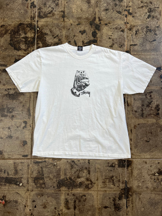 WHITE STUSSY ALL BETS OFF TEE