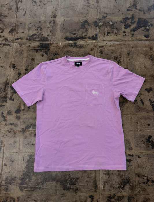 STUSSY LAVENDER EMBROIDERED POCKET TEE