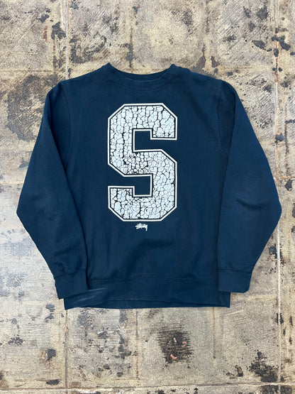 NAVY STUSSY S LOGO CREWNECK