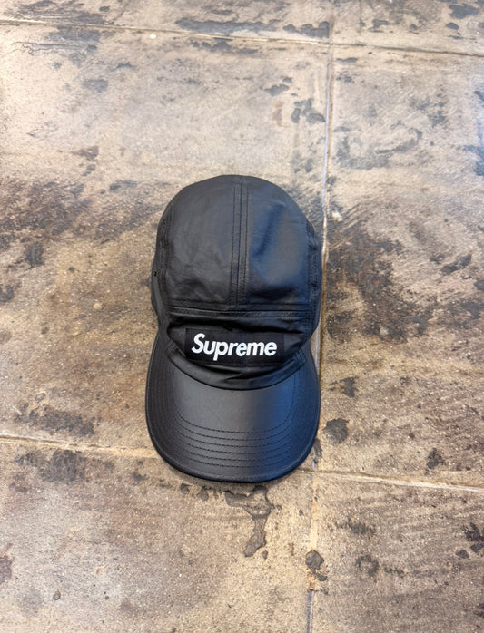 SUPREME BLACK LEATHER CAMP CAP