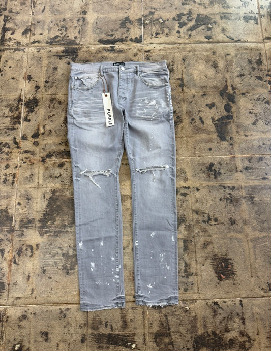 PURPLE BRAND WORN GREY KNEE SLIT SKINNY JEANS