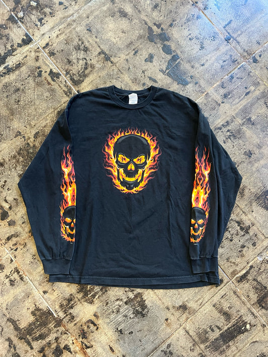 SKULL FLAMING LONG SLEEVE SZ: 2XL